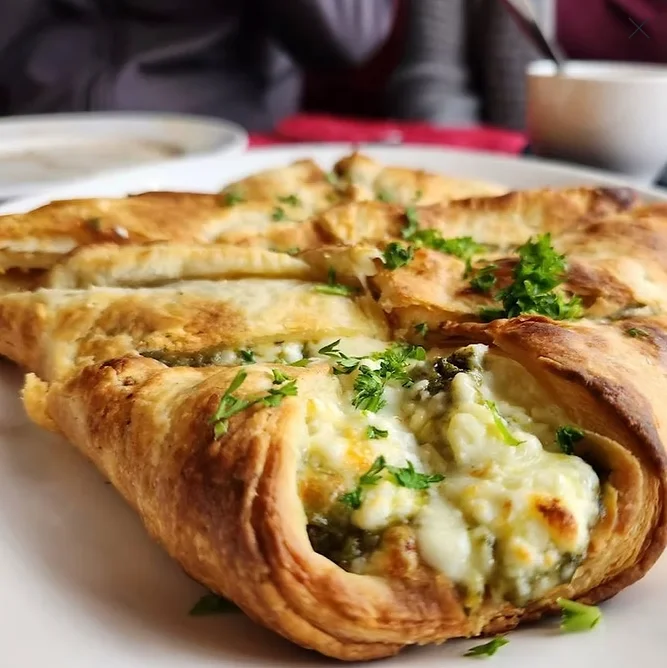 Kubdari Georgian spiced meat flatbread at Saperavi Georgian Restaurant, Winnipeg, MB